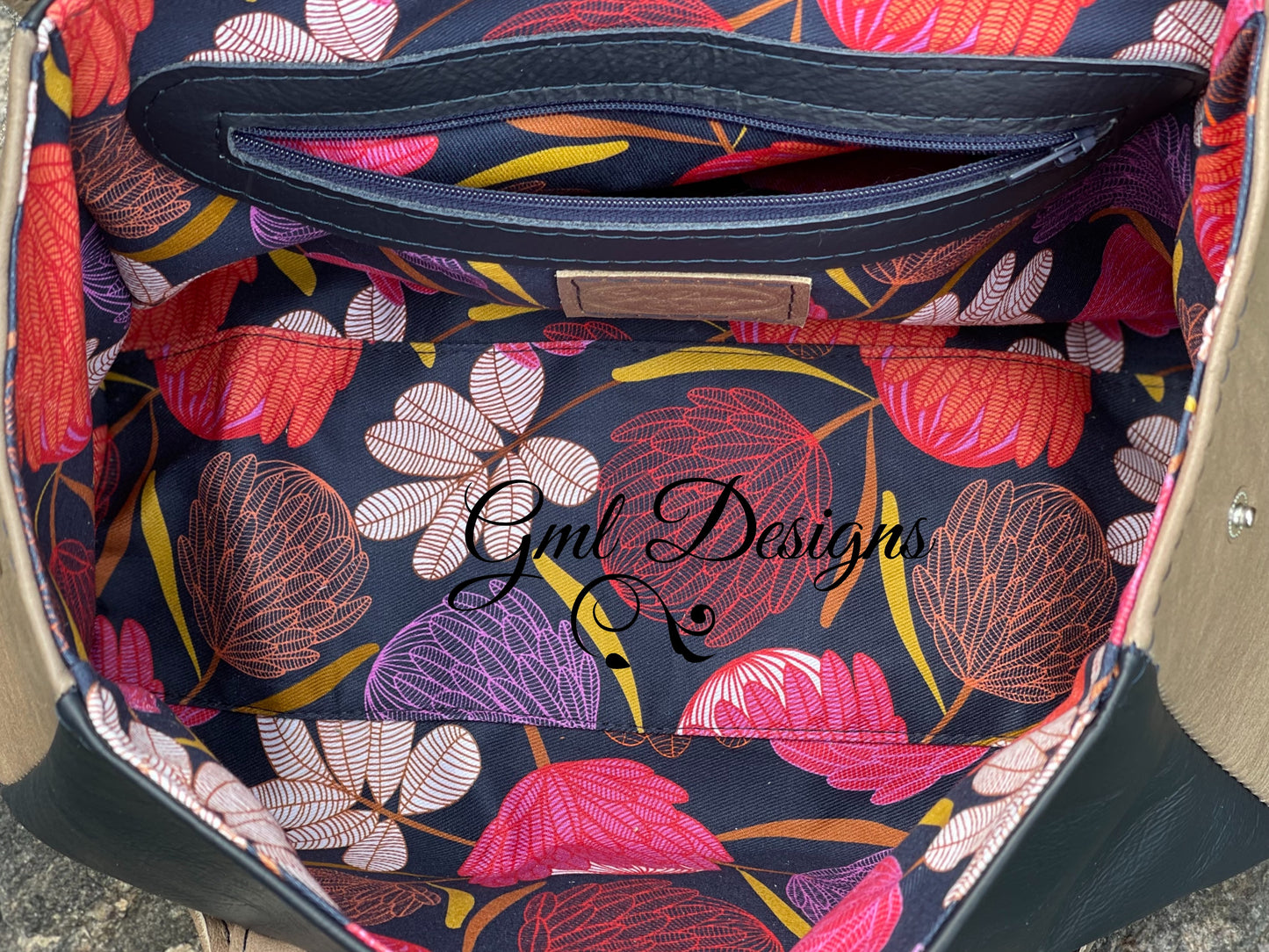 Navy & Tan Buckle Handbag