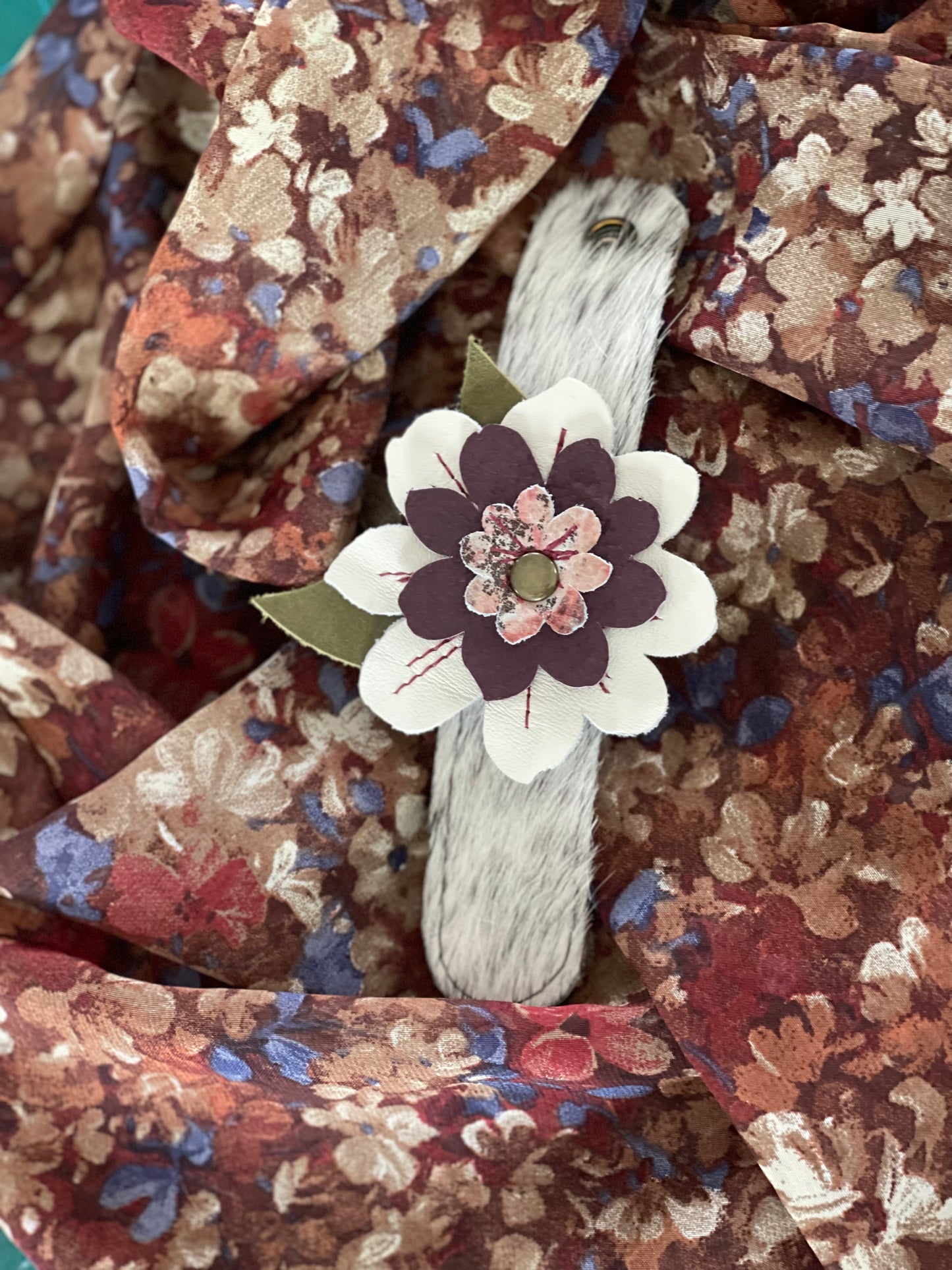 Leather Flower Scarf Cuff - Hair on Hide