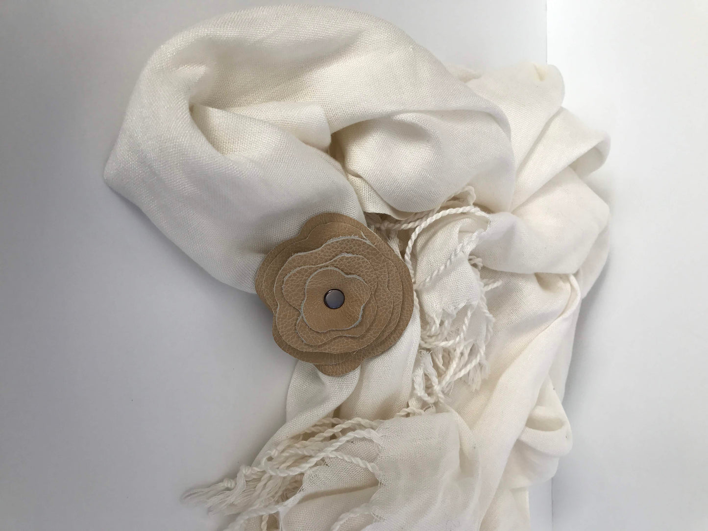 Leather Flower Scarf Cuff - Mid Brown