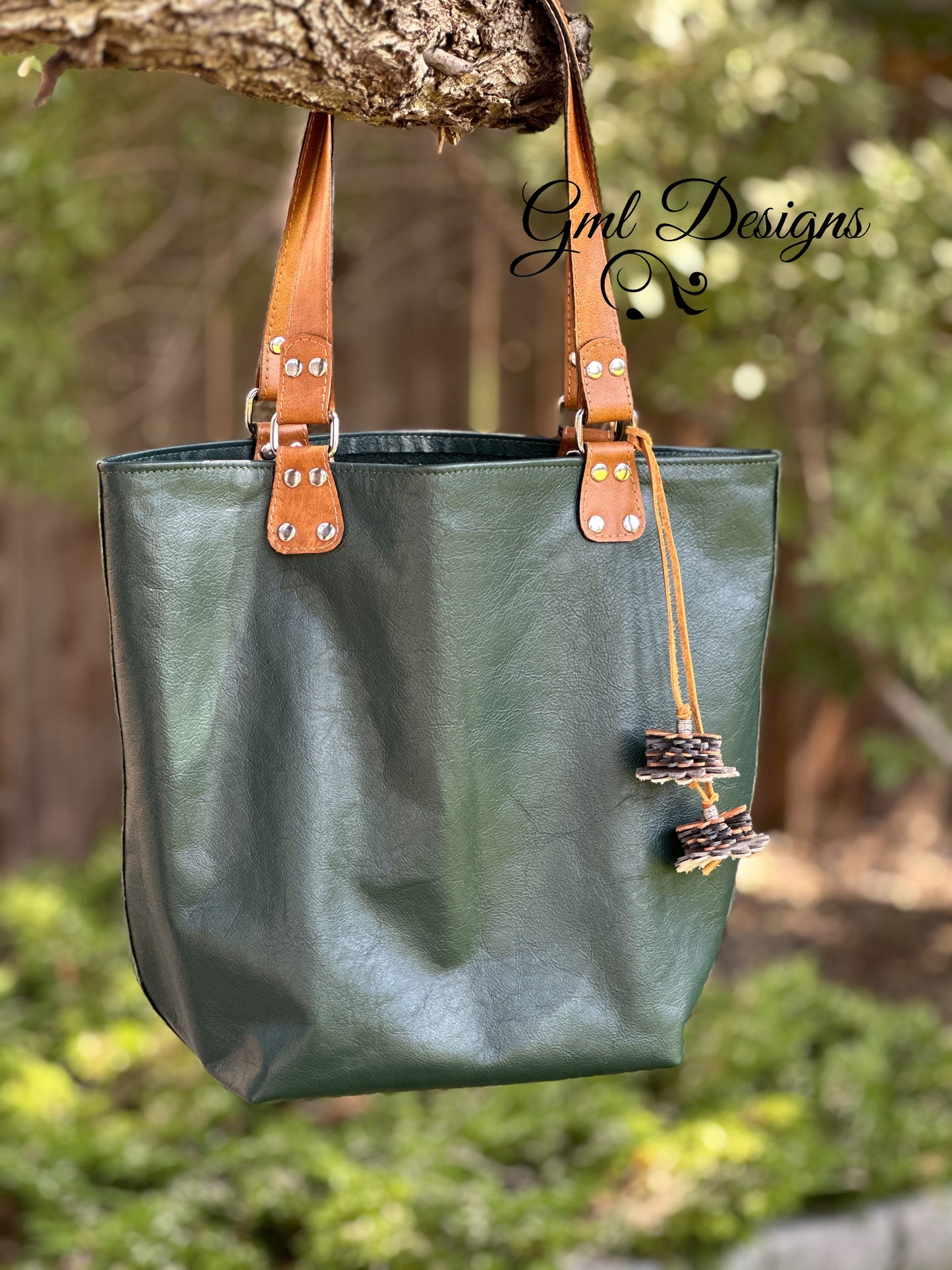 Green & Whiskey Leather Tote