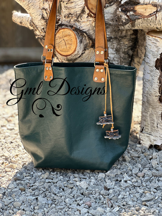 Green & Whiskey Leather Tote