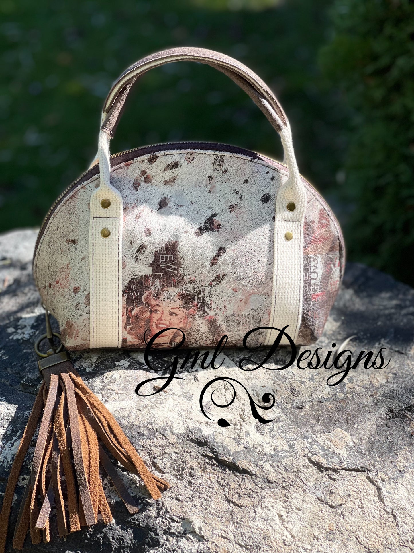 Printed Hair on Hide & Distressed Leather Puffin Handbag