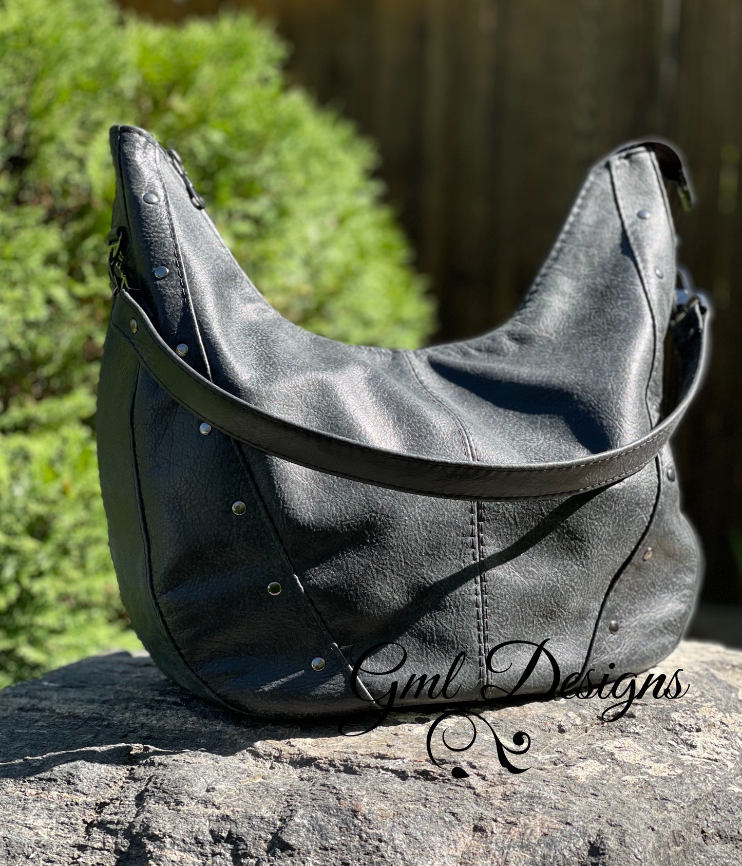 Black Distressed Leather Hobo