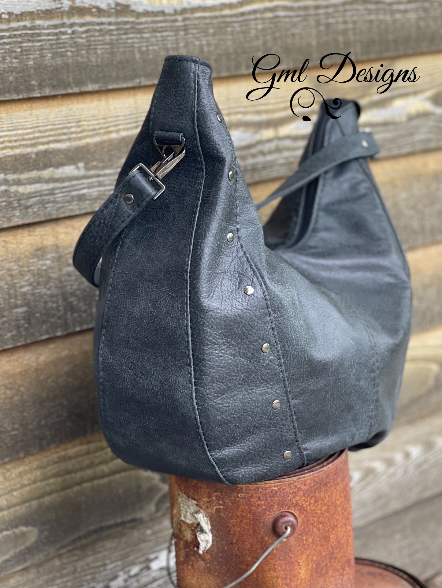 Black Distressed Leather Hobo