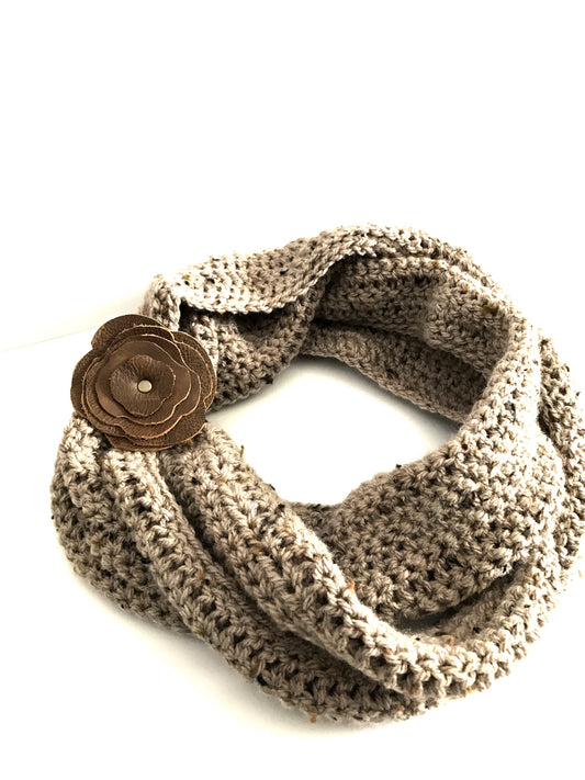 Leather Flower Scarf Cuff - Mid Brown